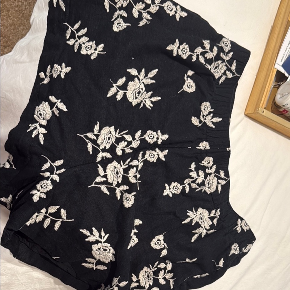 Black Floral Shorts